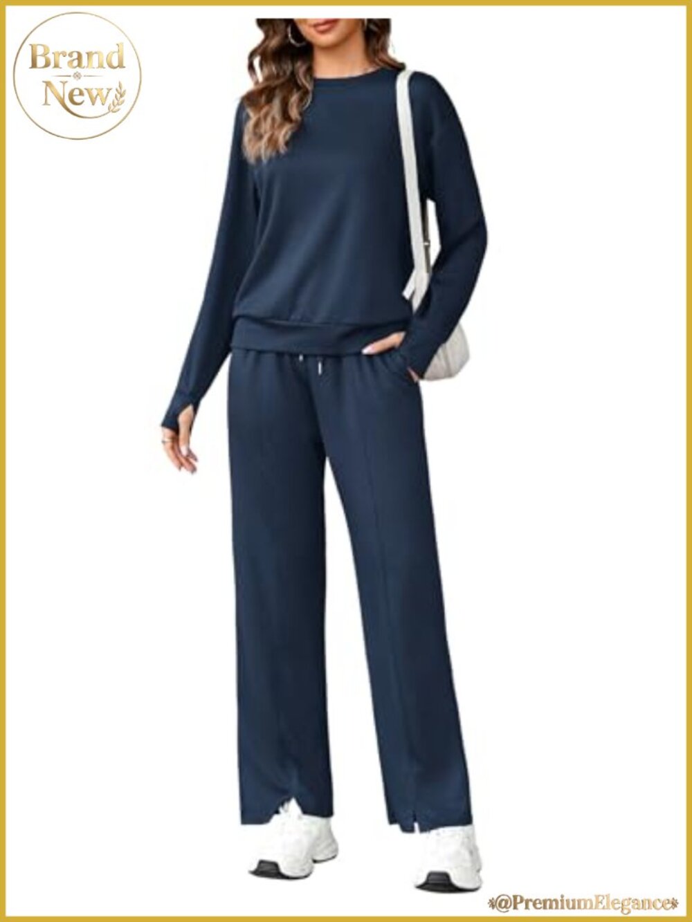Women's Long Sleeve Sweatsuit Set Wide Leg Pants Pockets Tracksuit 2 Piece
